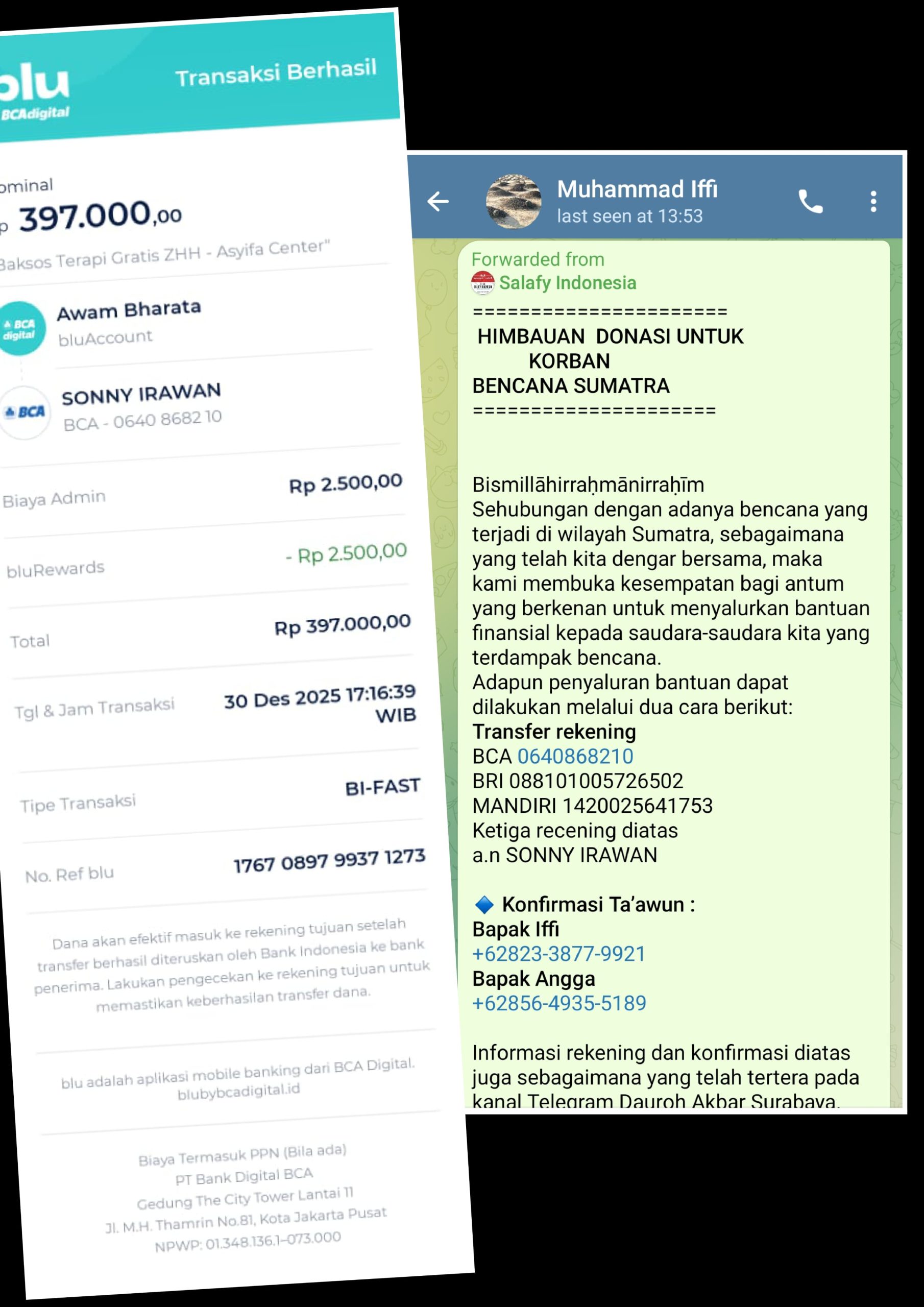 dokumentasi transfer donasi baksos sudagaran 28 des 25